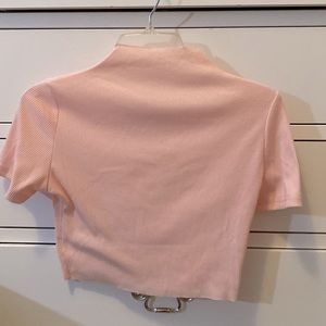 Light pink, cropped top, ribbed, high neck